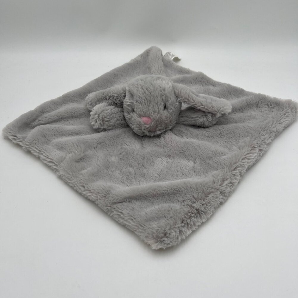 KELLYTOY GREY FUZZY BUNNY RABBIT PINK NOSE SECURITY BLANKET PLUSH LOVEY SOFT